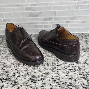 Brown Leather Churchill Full Wing Oxford Dress Shoes sz 9.5 D Beverly Hills